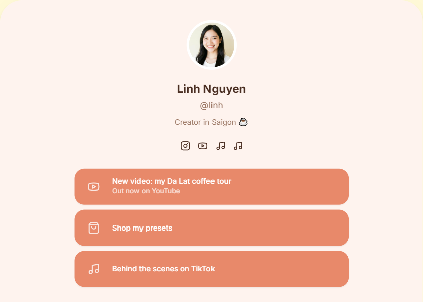 Autumn bio page template - Warm coral on soft peach