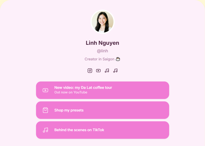Blush bio page template - Hot pink on rose