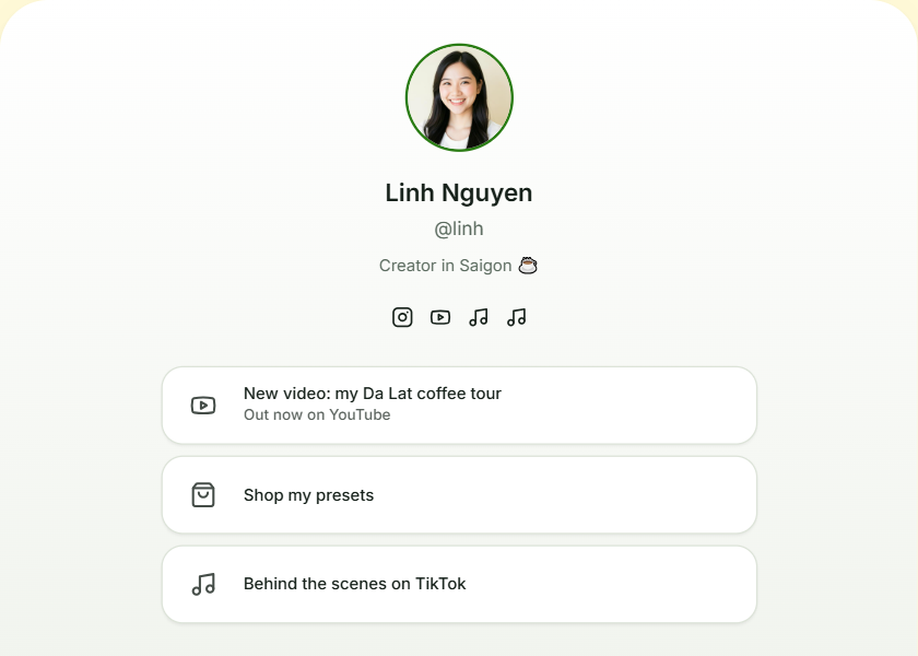 Business bio page template - Crisp white, structured, professional