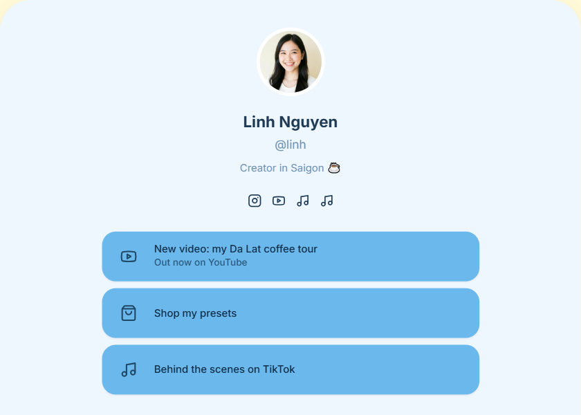 Clear Sky bio page template - Sky blue on pale blue