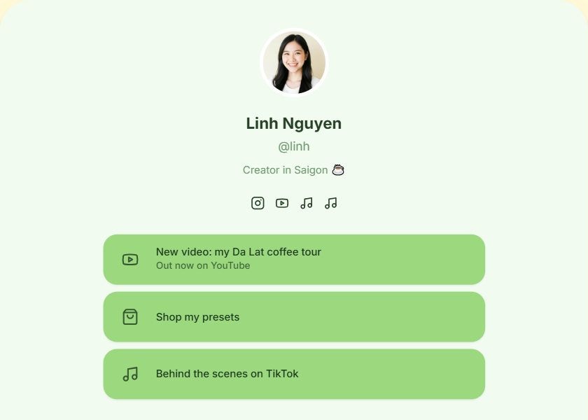 Leaf bio page template - Fresh green on mint