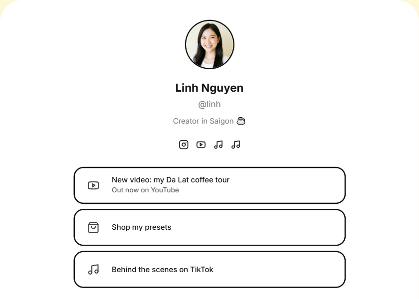 Minimal bio page template - Outlined buttons on pure white