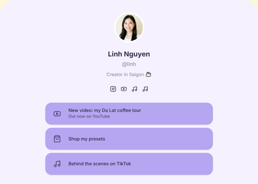 Unicorn bio page template - Lavender on lilac